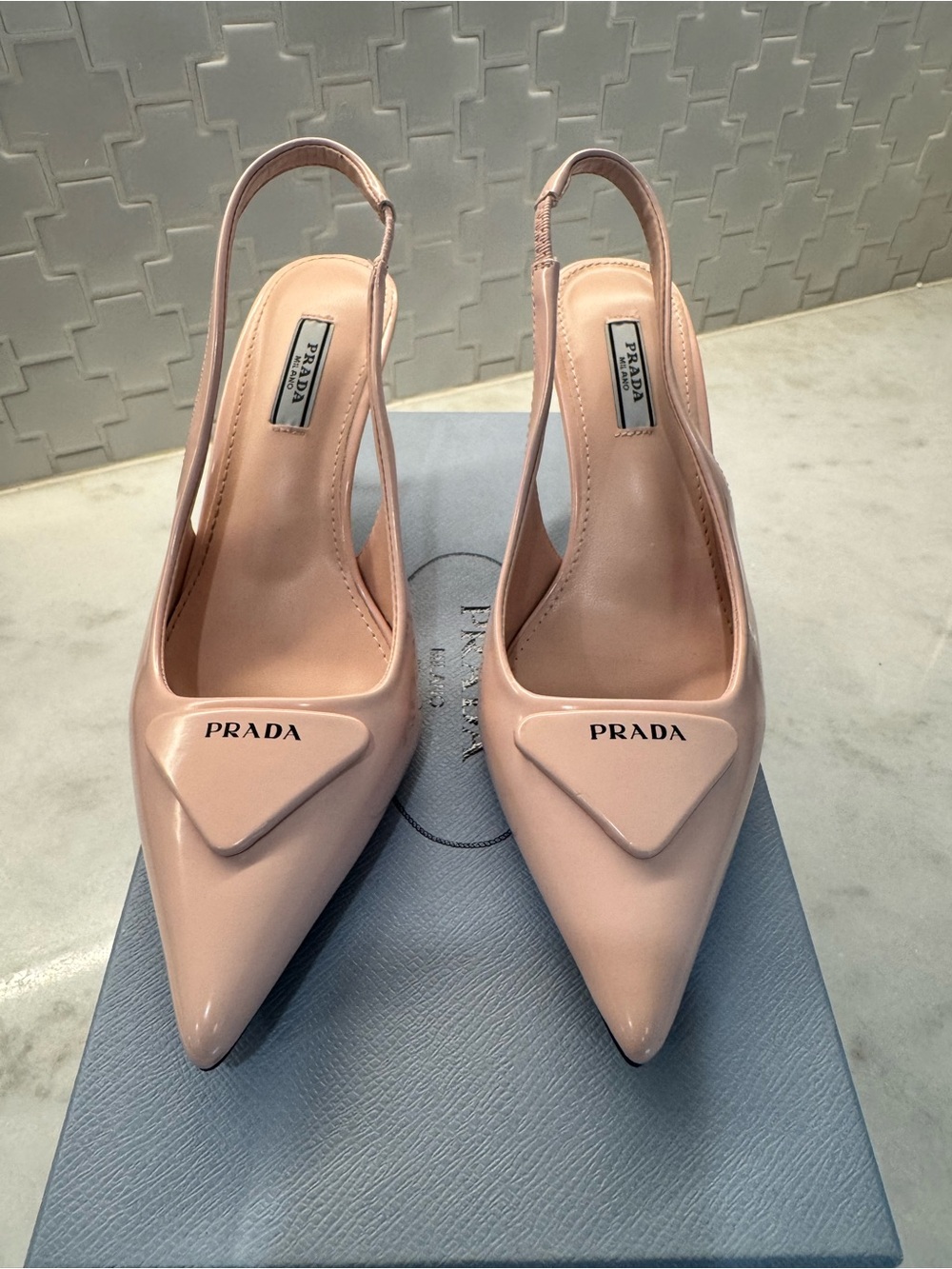 Blush Patent Leather Pointed Slingback Pumps - Size 37